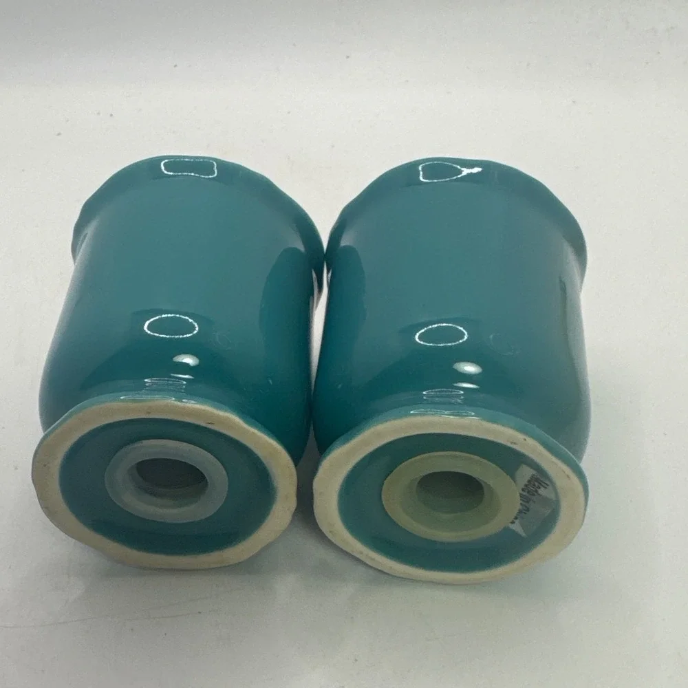 The Pioneer Woman Salt and Pepper Shakers Set Teal‎ Floral Stoneware Excellent